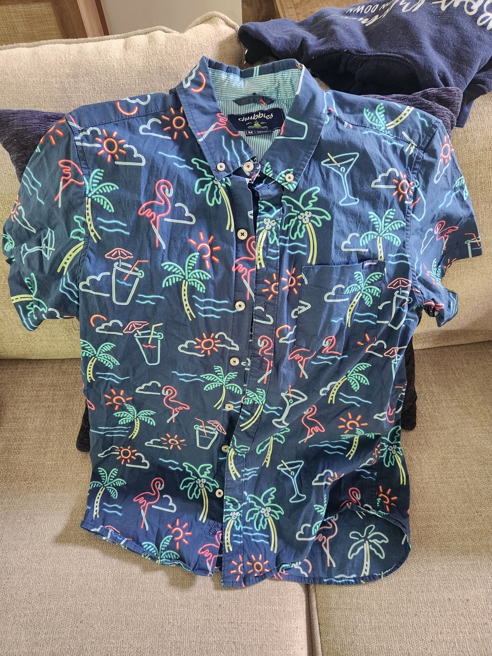 chubbies Navy Neon Tropical Print Short-Sleeve Button-Down Shirt